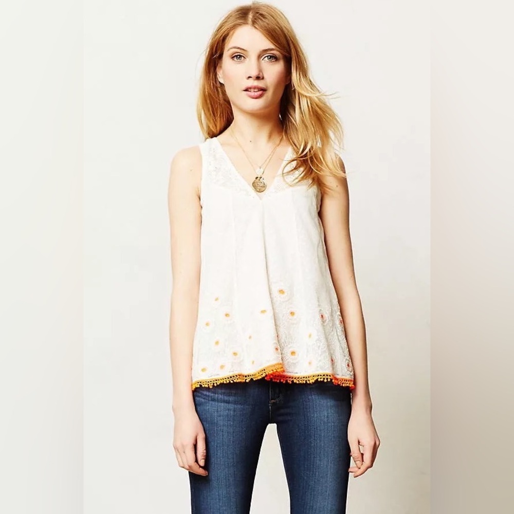 Vanessa Virginia x Anthropologie Daisy Field Lace Tank Top Size 0